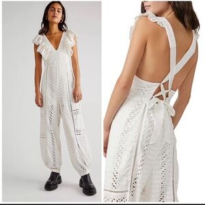 Free People XS Mikayla white eyelet jumpsuit